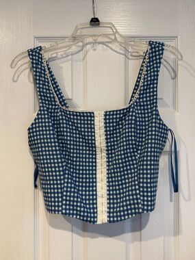 Blue Gingham Square-Neck Crop Top - Women